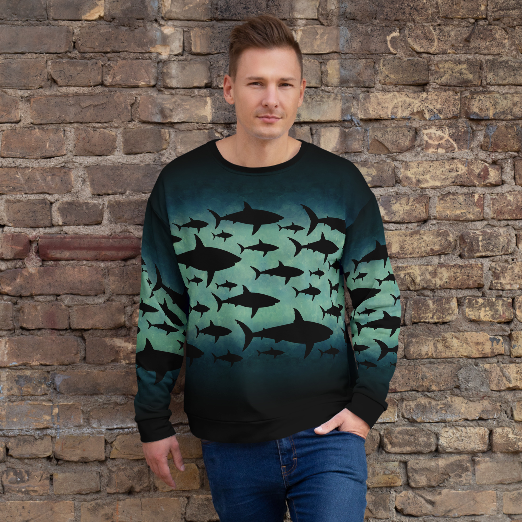 CAVIS a Shark Pattern Unisex Sweatshirt, Alternative Sea Life Long Sleeve Top - Image 21