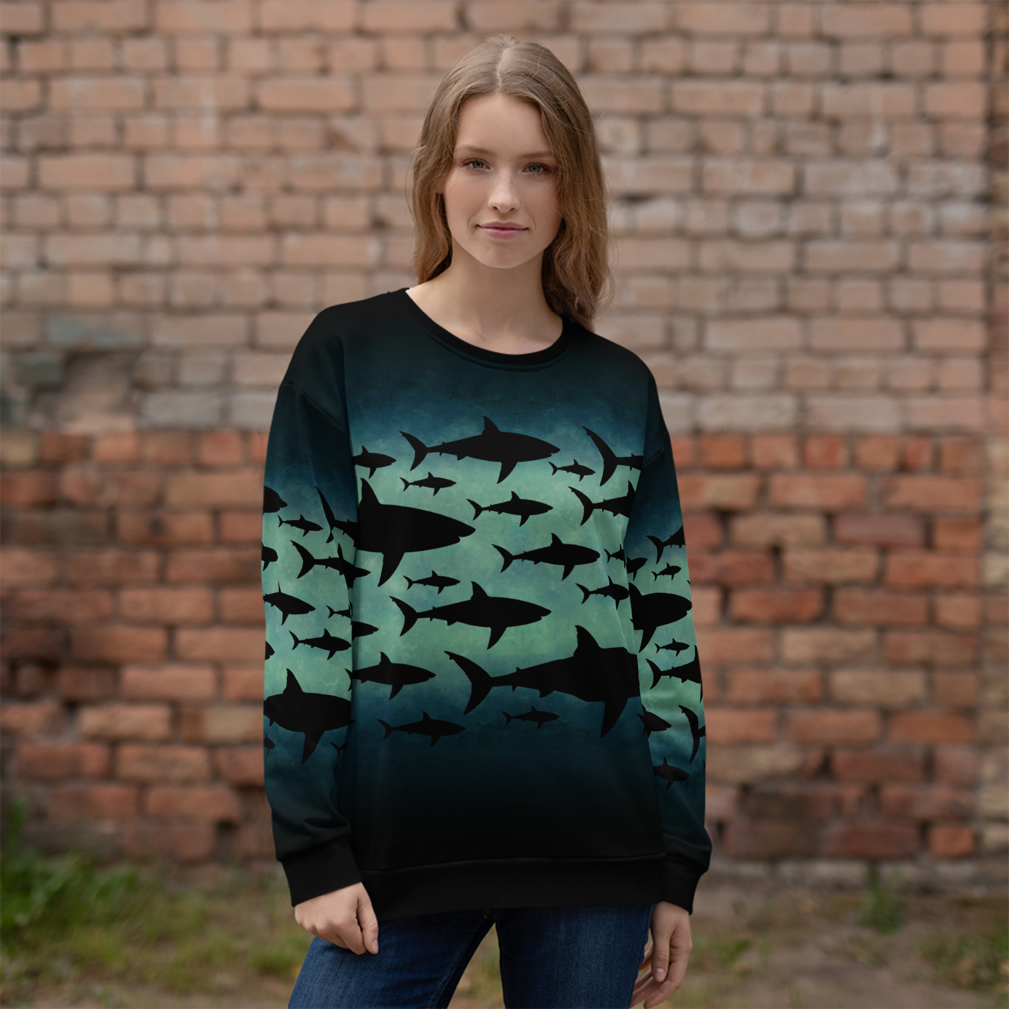 CAVIS a Shark Pattern Unisex Sweatshirt, Alternative Sea Life Long Sleeve Top - Image 22