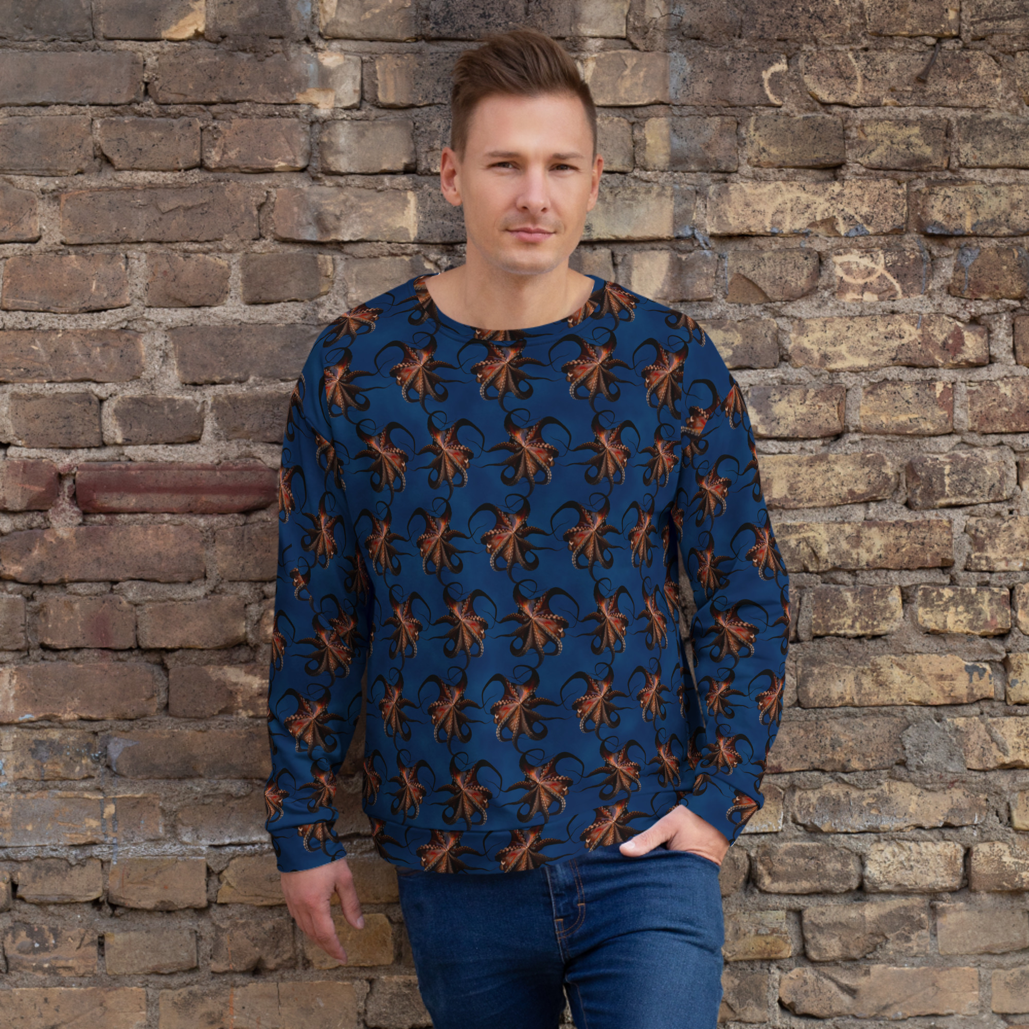 CAVIS Flying Octopus Unisex Sweatshirt, Alternative Sea Life Long Sleeve Top - Image 24