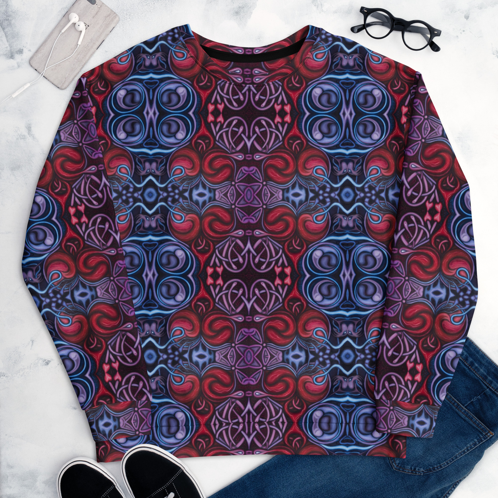 CAVIS Celtic Heart Unisex Sweatshirt, Alternative Red and Blue Long Sleeve Top - Image 25