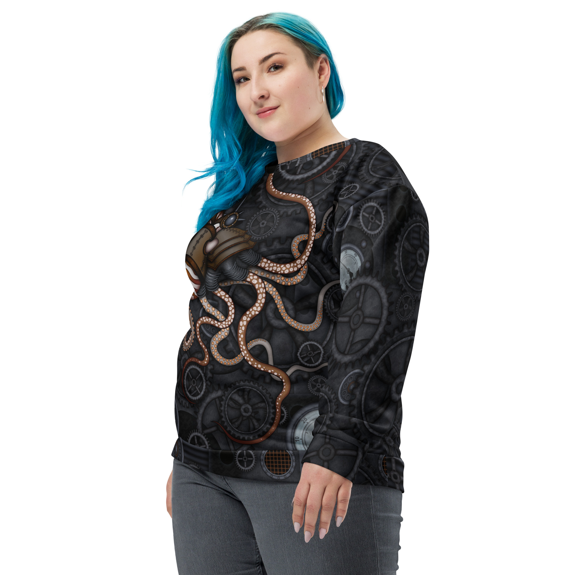 CAVIS a Steampunk Octopus Gears Unisex Sweatshirt, Alternative Sea Life Long Sleeve Top - Image 5