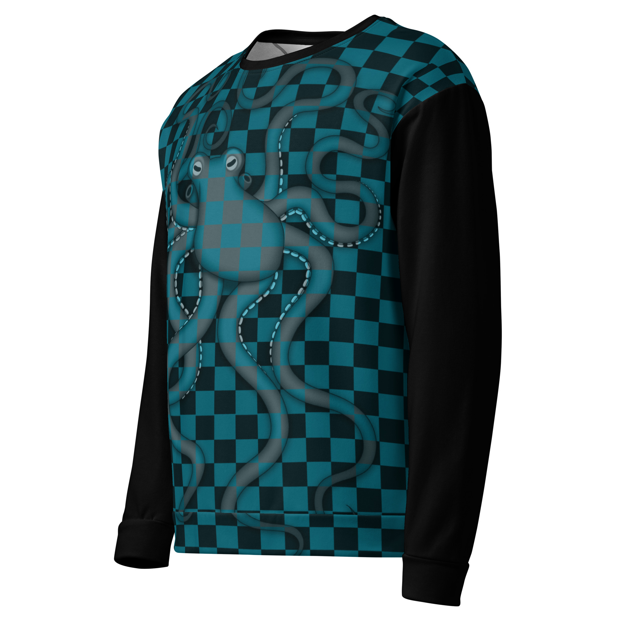 CAVIS Checkered Camouflage Octopus Unisex Sweatshirt, Retro 80's Sea Life Long Sleeve Top - Image 13