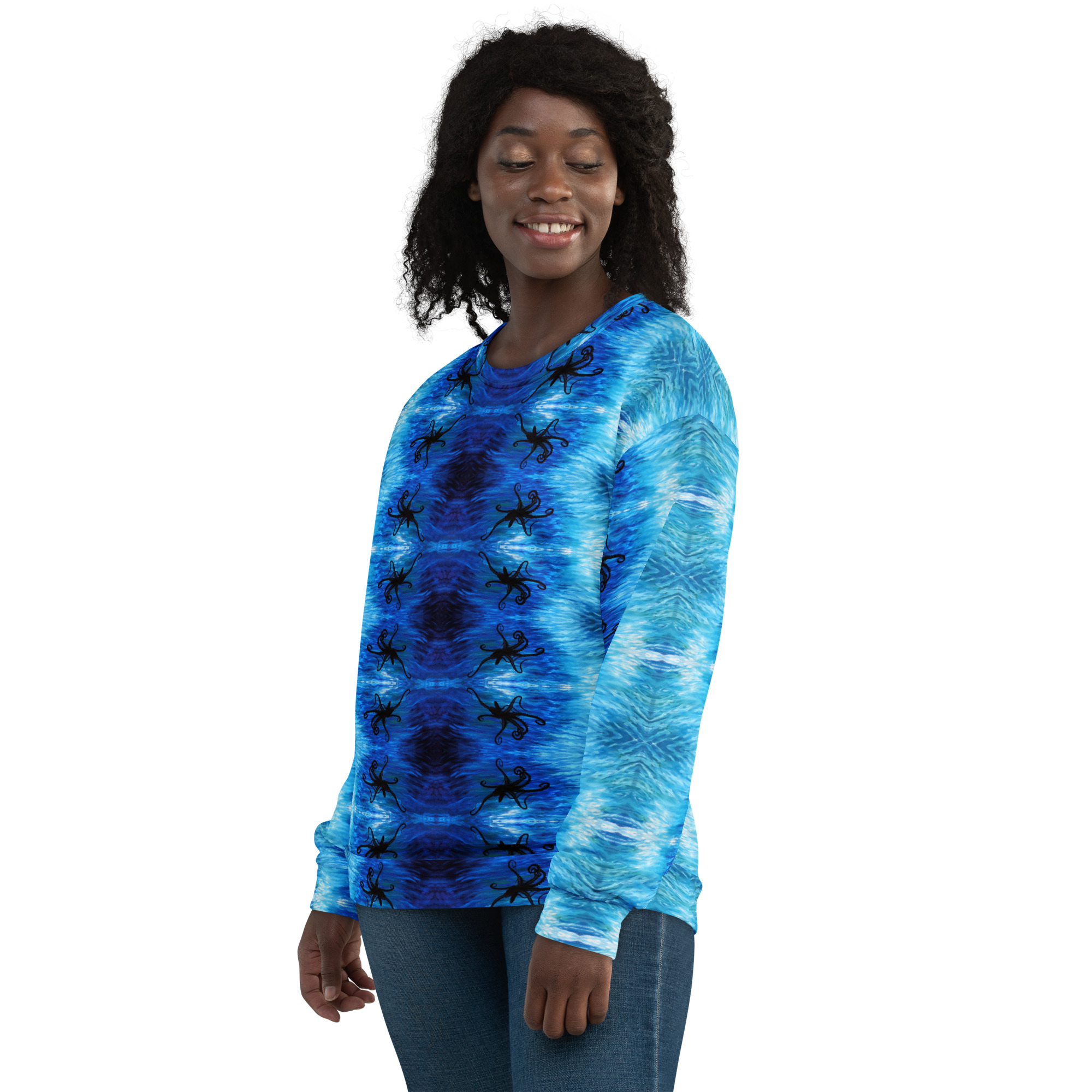 CAVIS Blue Ocean Octopus Unisex Sweatshirt, Alternative Sea Life Long Sleeve Top - Image 6