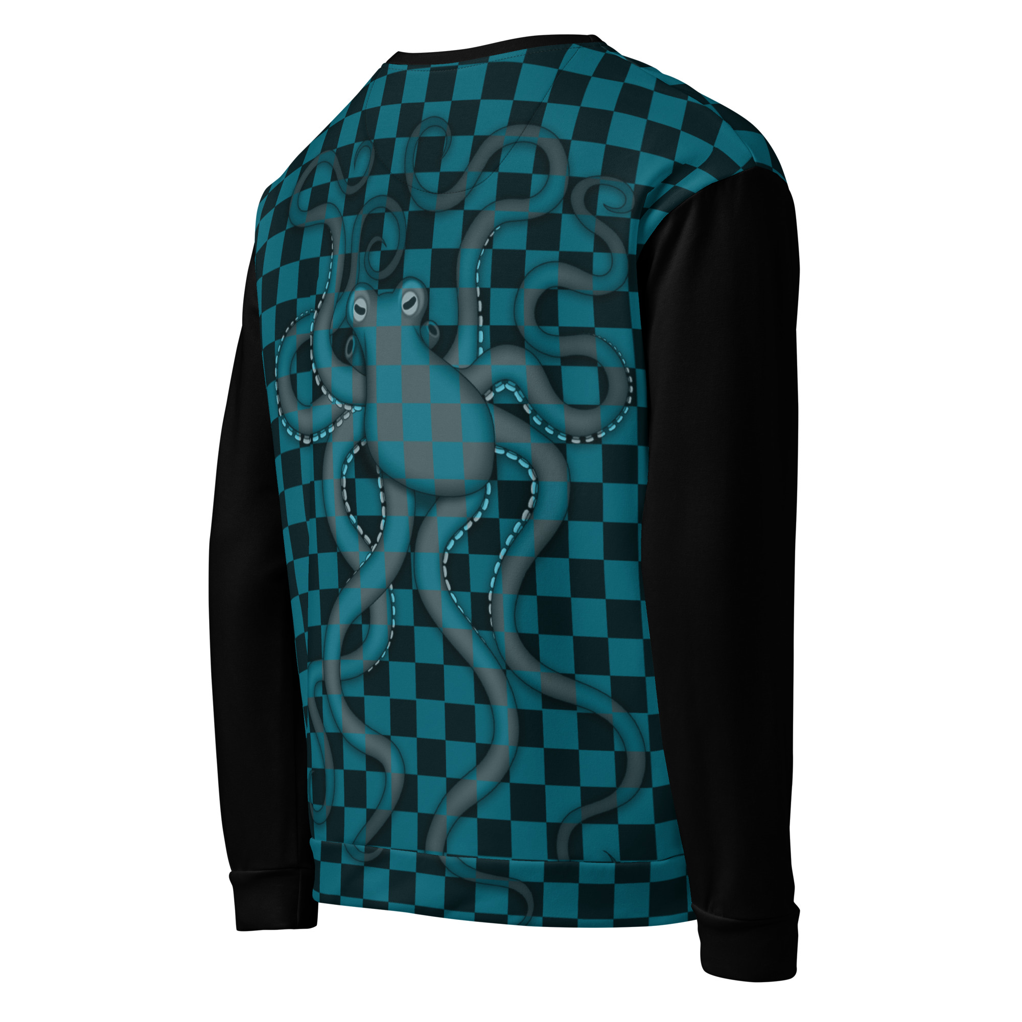 CAVIS Checkered Camouflage Octopus Unisex Sweatshirt, Retro 80's Sea Life Long Sleeve Top - Image 15