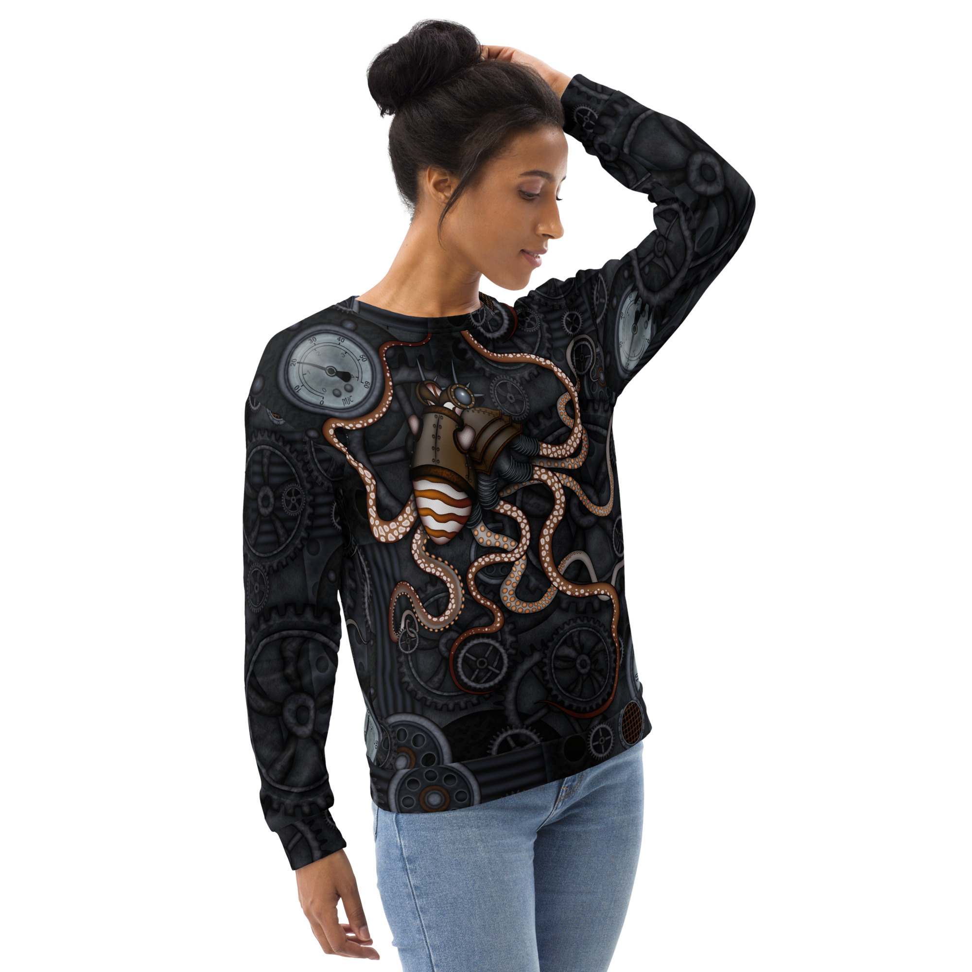CAVIS a Steampunk Octopus Gears Unisex Sweatshirt, Alternative Sea Life Long Sleeve Top - Image 7