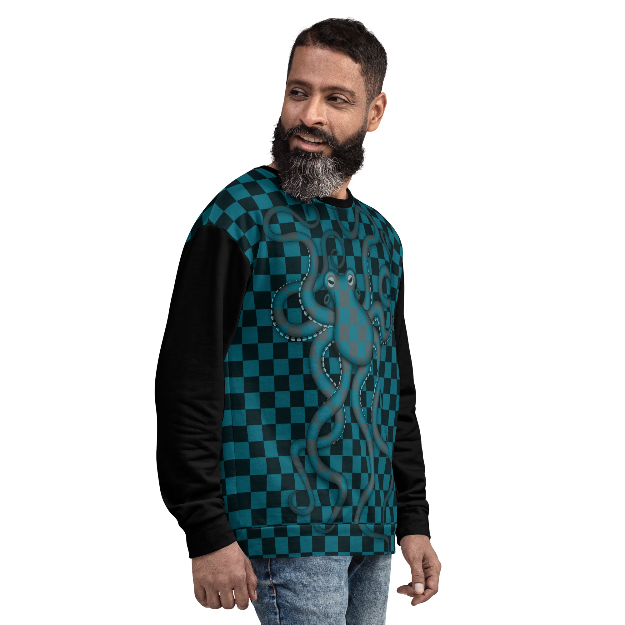 CAVIS Checkered Camouflage Octopus Unisex Sweatshirt, Retro 80's Sea Life Long Sleeve Top - Image 20