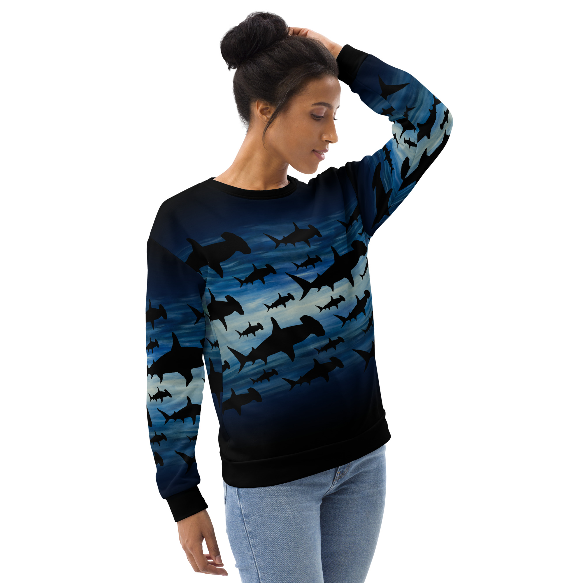CAVIS a Shark Pattern Hammerhead Unisex Sweatshirt, Alternative Sea Life Long Sleeve Top - Image 10