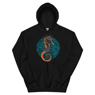 CAVIS Steampunk Seahorse Unisex Hoodie, Goth Nautical Sea Life Long-Sleeve Sweatshirt