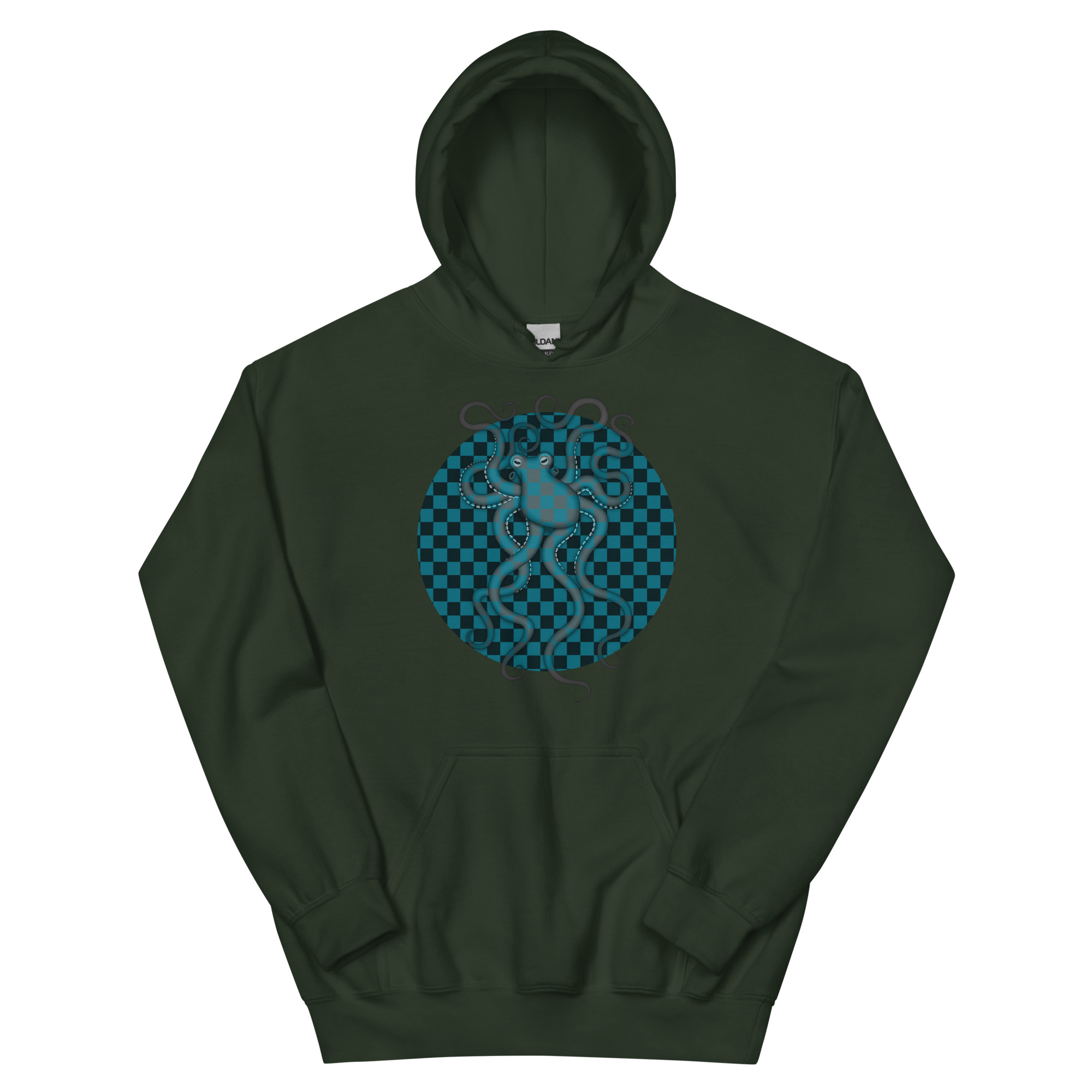 CAVIS Checkered Octopus Camouflage Unisex Hoodie, Underwater Retro 80's Nautical Hooded Sweatshirt - Image 6