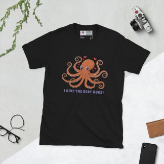 CAVIS Octopus Hugs T-Shirt: Funny Kraken Cartoon, Unisex Cotton Short-Sleeve Top